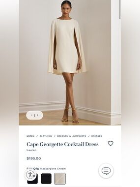 Cape Georgette Cocktail Dress in Mascarpone Cream